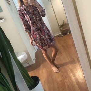 Coral red boho paisley print satin dress